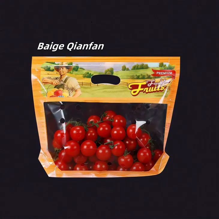 Bejgħ bl-ingrossa ta 'Frott u Ħxejjex ta' Kwalità Għolja Stand Up Bag Bil-Manku U Toqba ta 'l-Arja